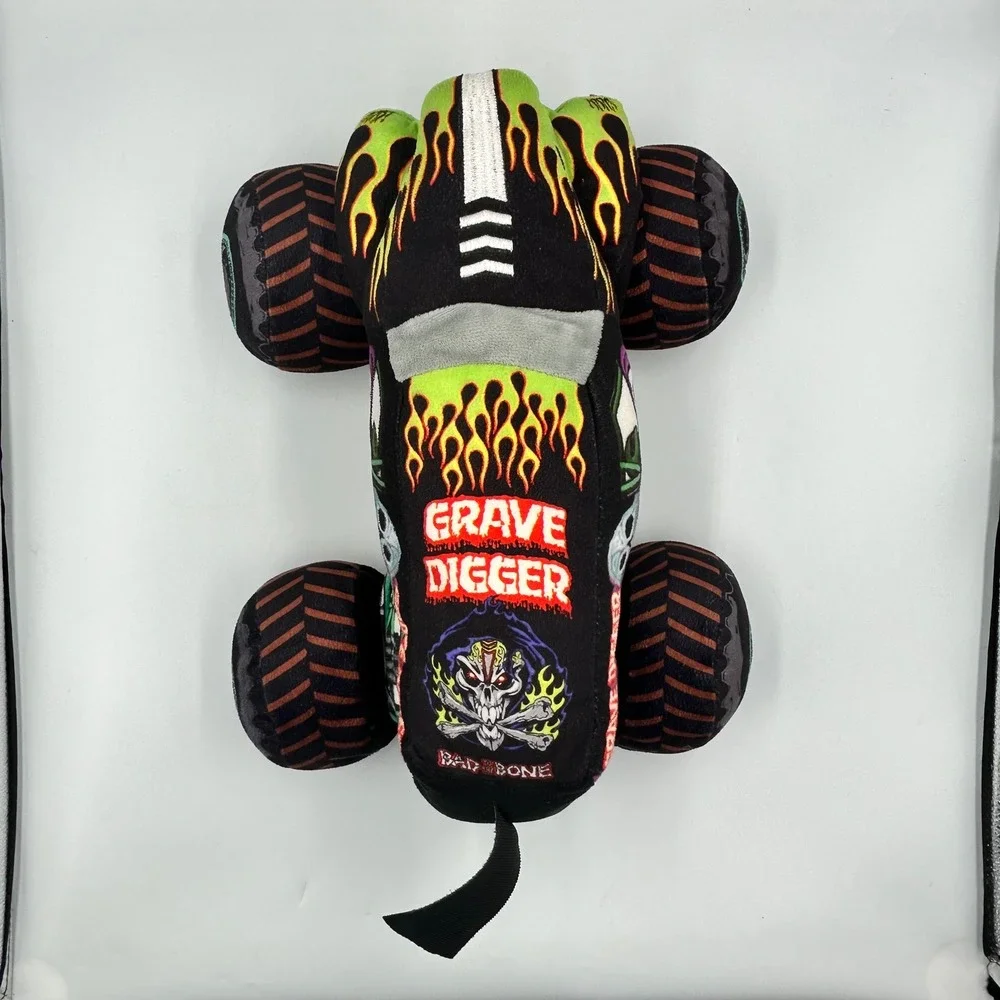 Monster Jam Grave Digger Plush Truck Flame Skull EUC 14 x 11 x 6 Inch